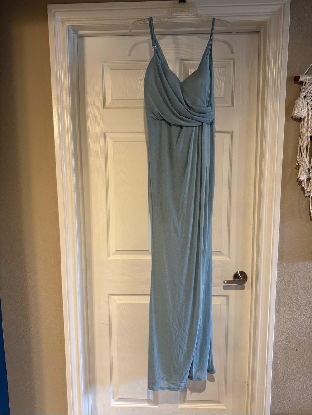 Light Blue Draped Maxi Dress with Spaghetti Straps